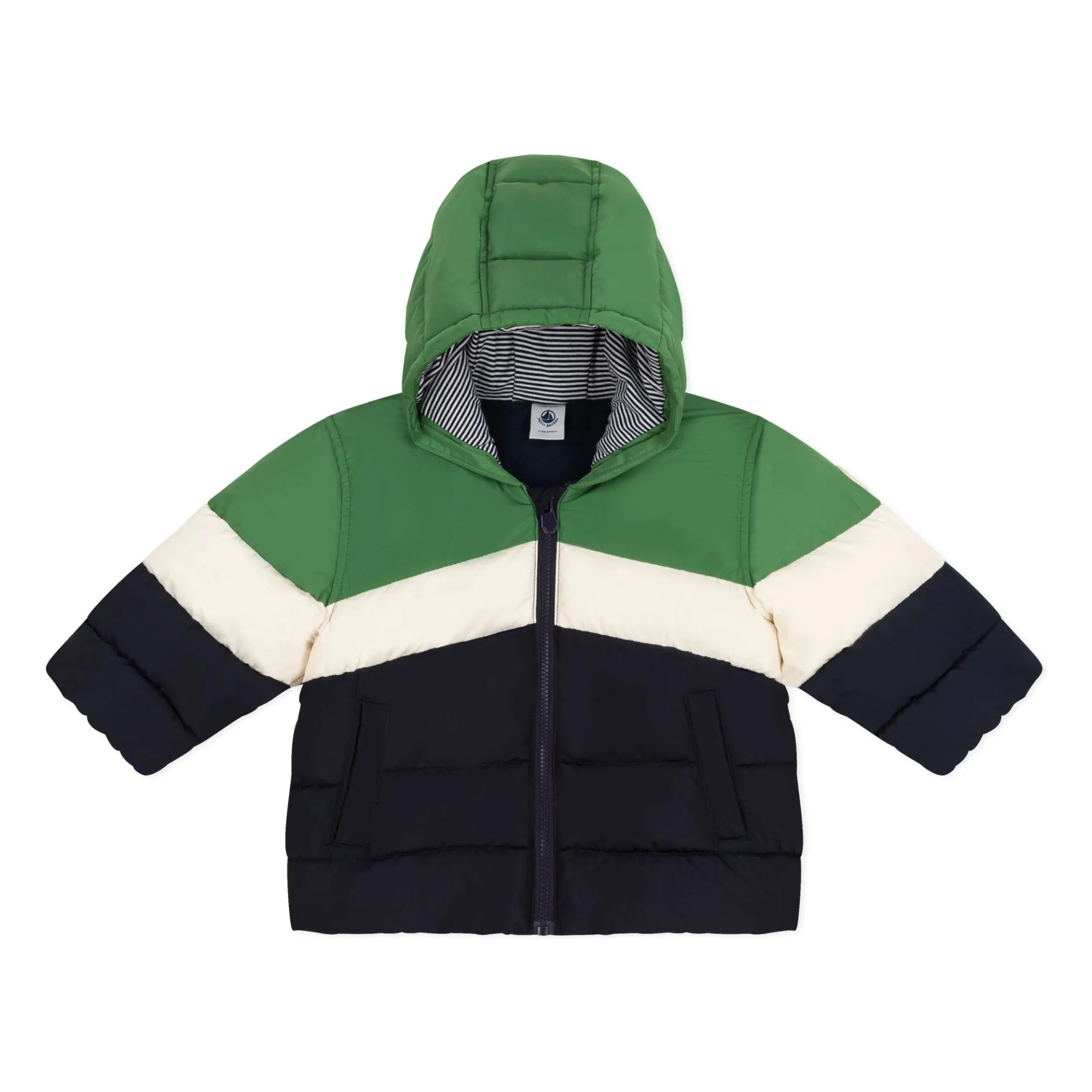 Petit Bateau Unisex Infant Green Colorblock Baby Down Jacket