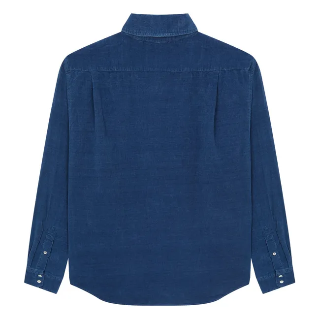 Paul Hemd aus geripptem Velours | Indigoblau