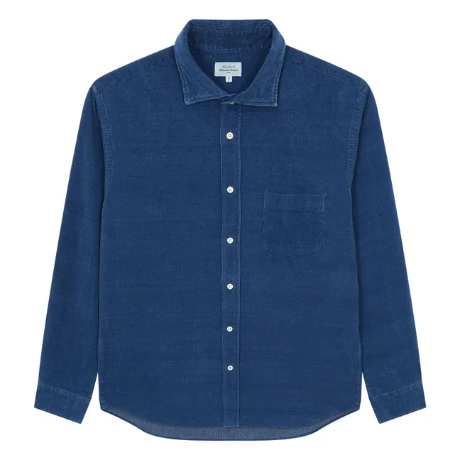 Paul Hemd aus geripptem Velours | Indigoblau