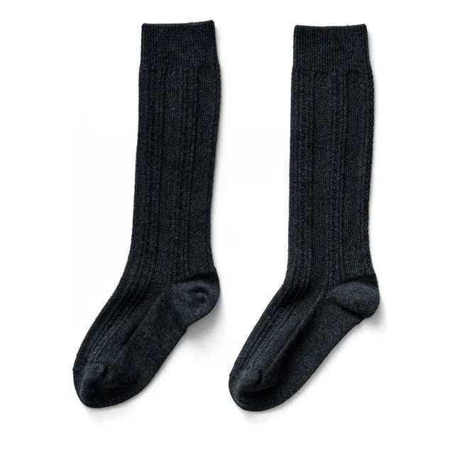 Pointelle High Socks | Navy blue