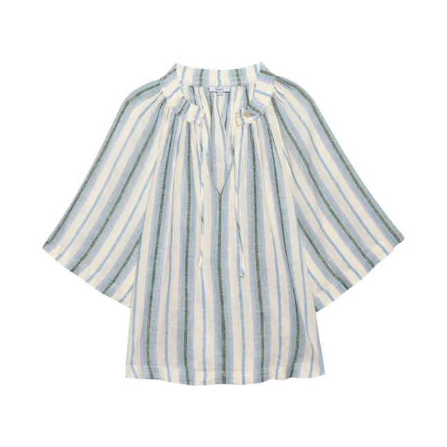 Blusa de rayas de lino Eveline | Azul Cielo