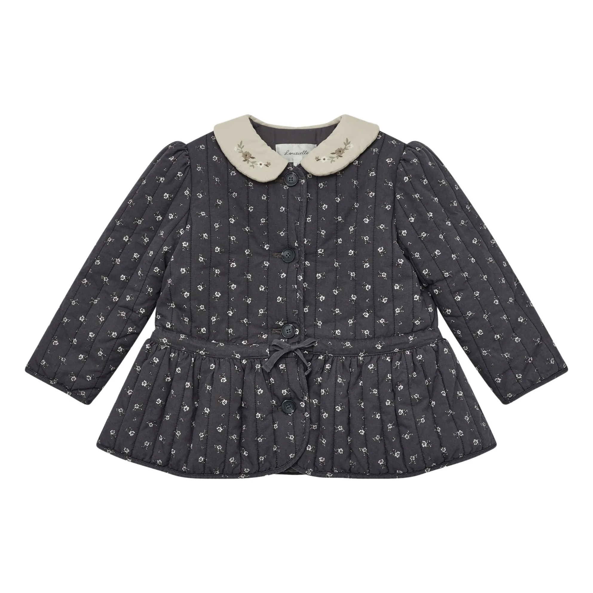 Louisiella Girls Charcoal Beyiera Fleurie Quilted Jacket