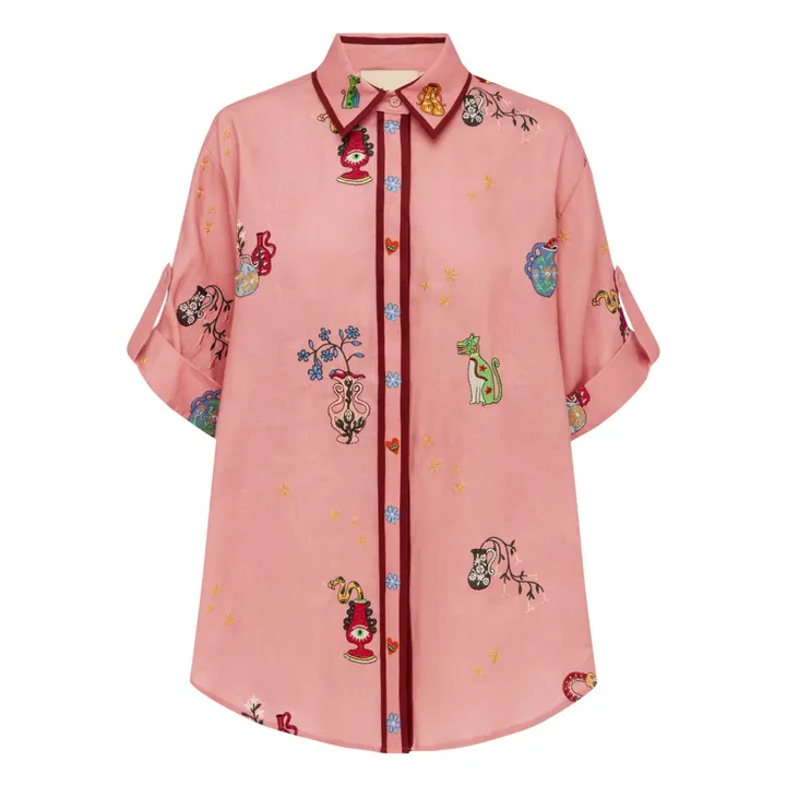 Timmy Embroidered Linen Shirt | Pink- Product image n°0