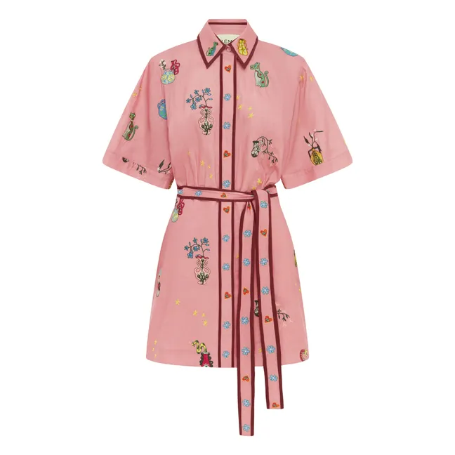 Vestido Timmy de lino bordado | Rosa