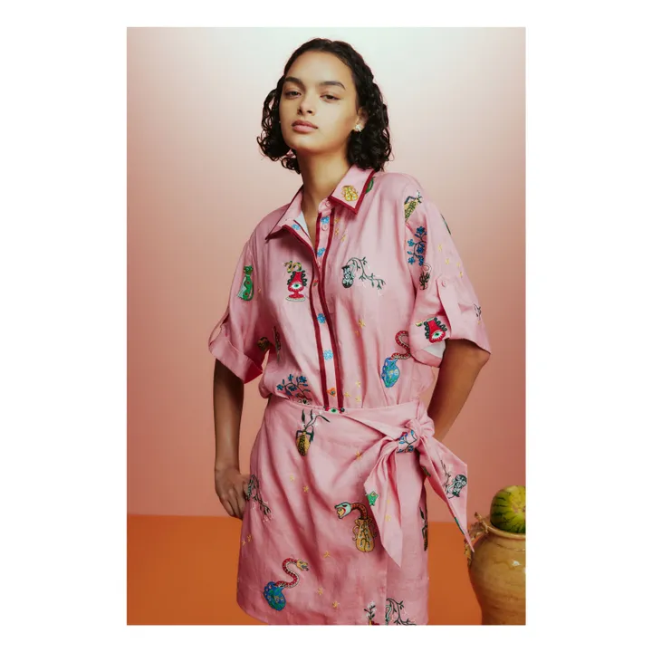 Timmy Embroidered Linen Shirt | Pink- Product image n°2