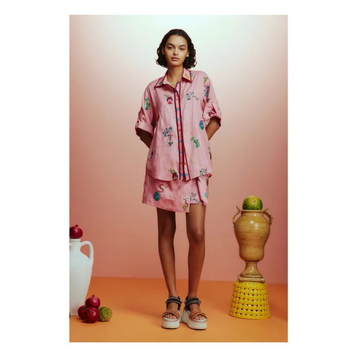 Timmy Embroidered Linen Shirt | Pink- Product image n°4