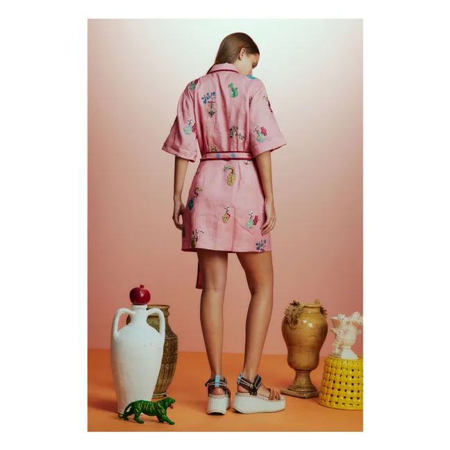 Vestido Timmy de lino bordado | Rosa