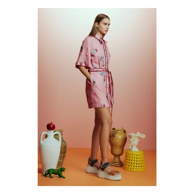 Vestido Timmy de lino bordado | Rosa