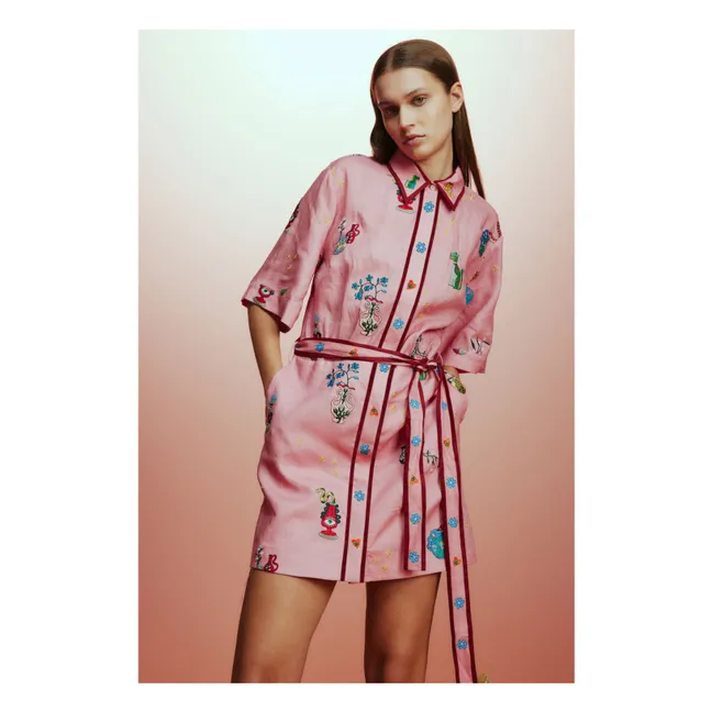 Vestido Timmy de lino bordado | Rosa