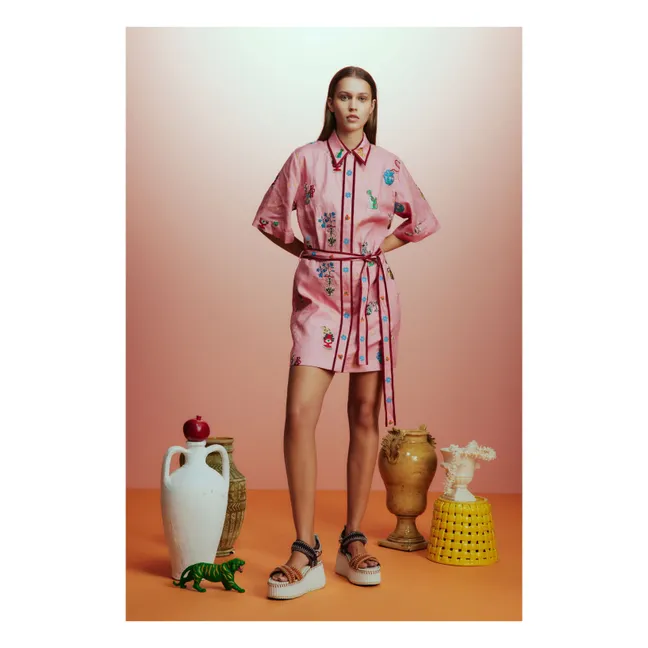 Vestido Timmy de lino bordado | Rosa