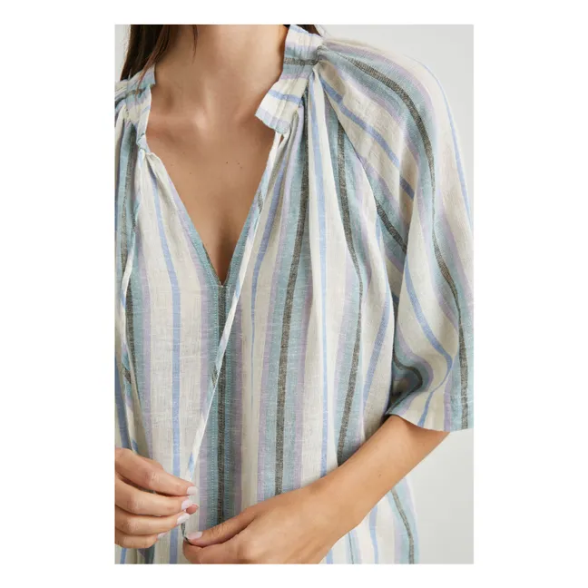 Blusa de rayas de lino Eveline | Azul Cielo