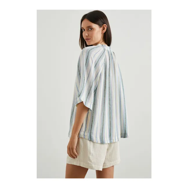 Blusa de rayas de lino Eveline | Azul Cielo
