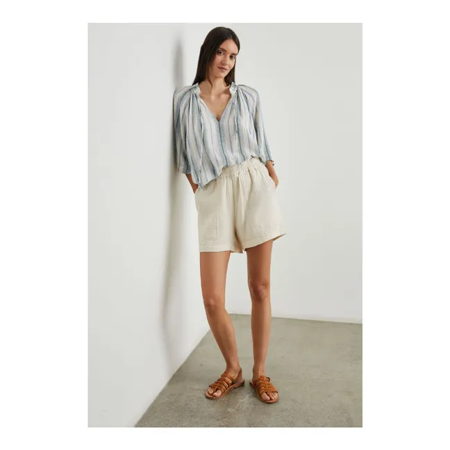 Blusa de rayas de lino Eveline | Azul Cielo