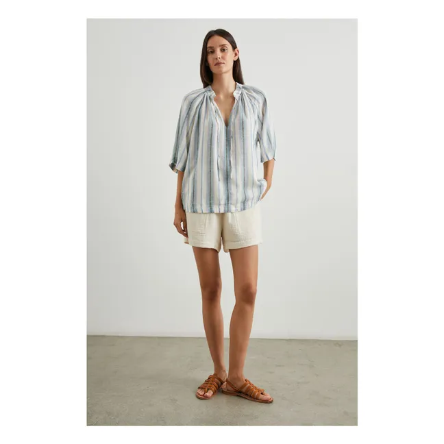 Blusa de rayas de lino Eveline | Azul Cielo
