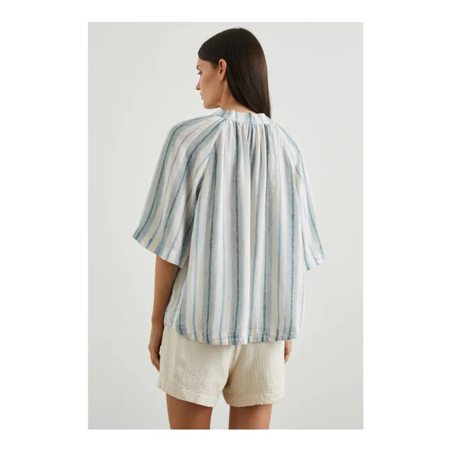 Blusa de rayas de lino Eveline | Azul Cielo
