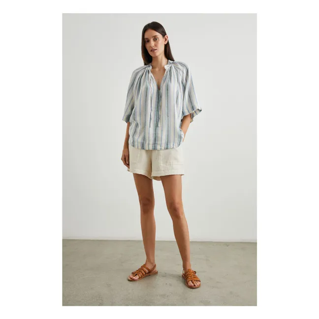 Blusa de rayas de lino Eveline | Azul Cielo