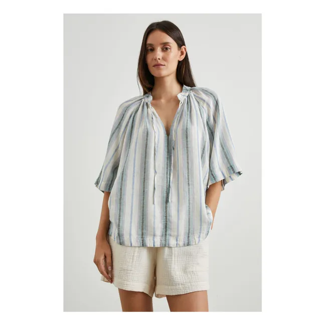Blusa de rayas de lino Eveline | Azul Cielo