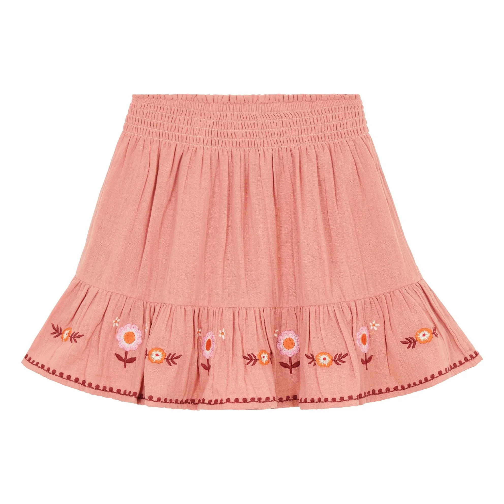 Hundred Pieces Blush Embroidered Skirt Cotton Gauze