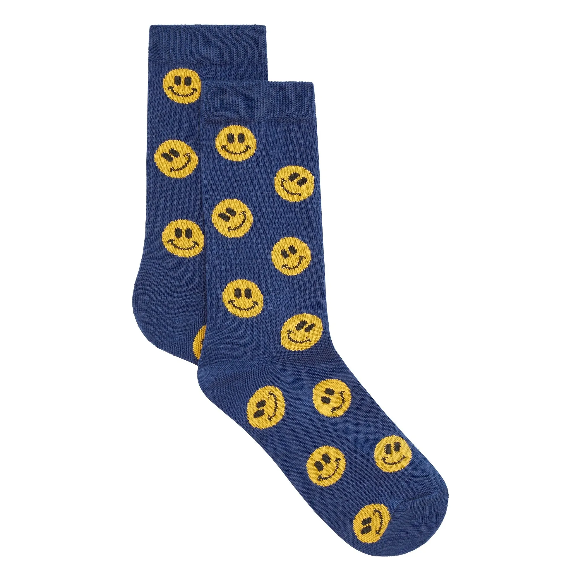 Hundred Pieces Ecru Yellow And Blue Smiley Socks