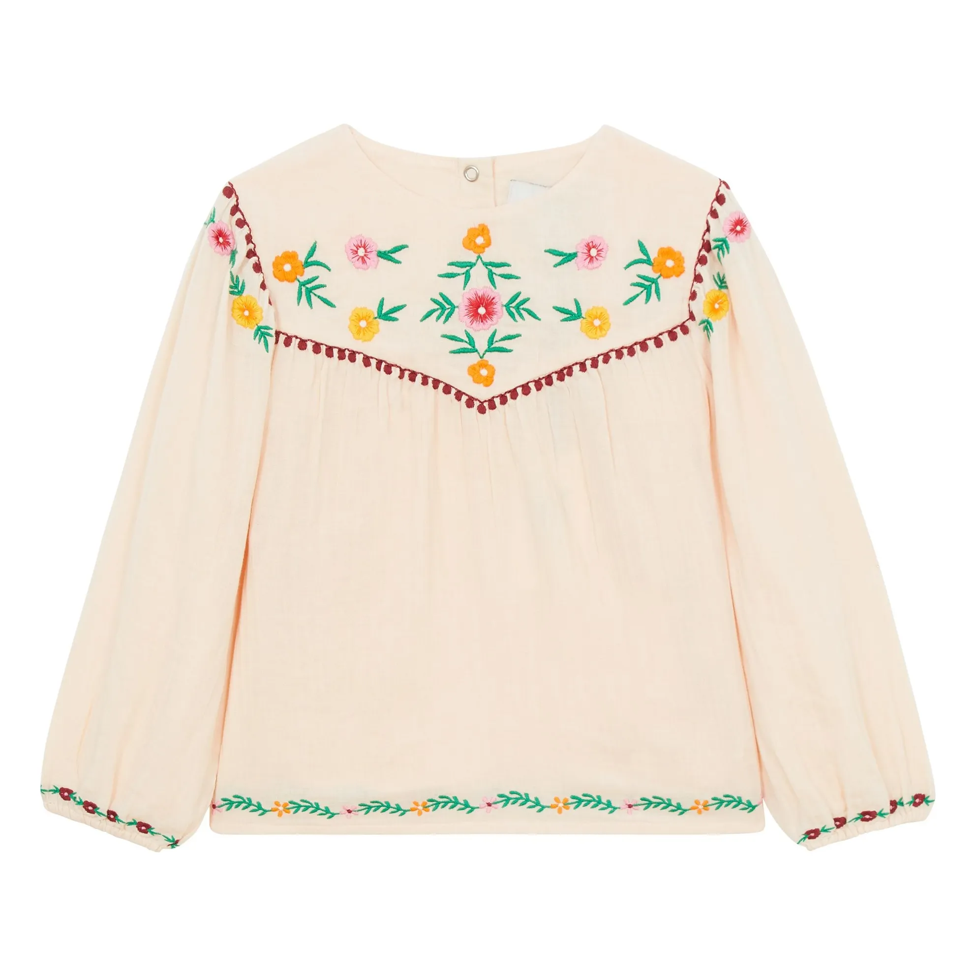 Hundred Pieces Pale Pink Embroidered Blouse Cotton Gauze