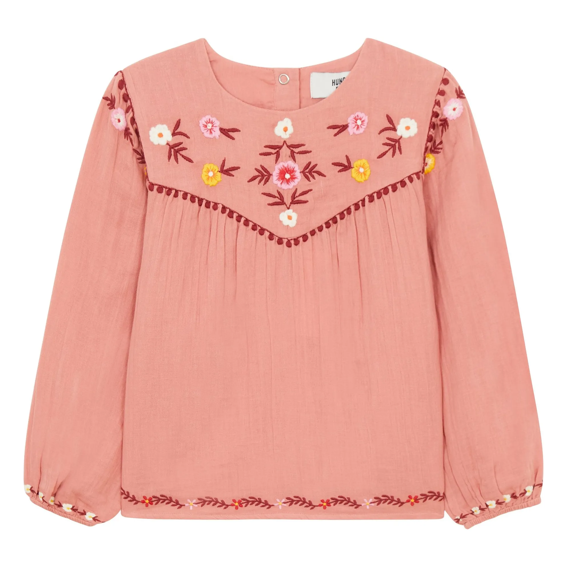 Hundred Pieces Blush Embroidered Blouse Cotton Gauze
