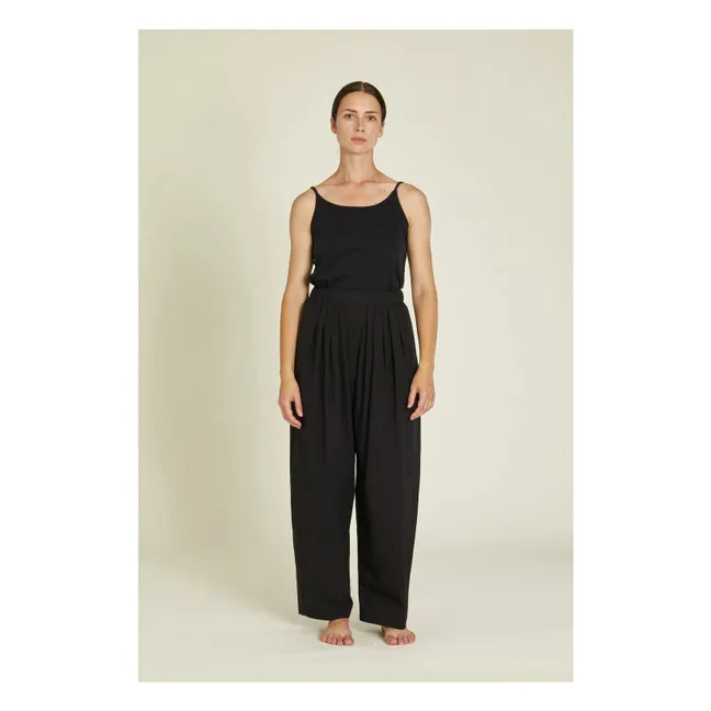 Pantalon à Pinces Popeline de Coton Bio | Noir