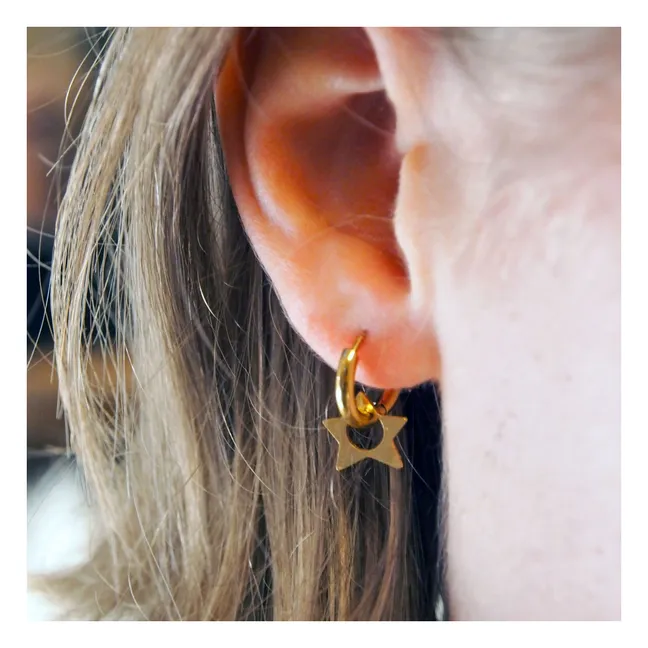 Boucles d'Oreilles Anneaux Etoiles | Doré