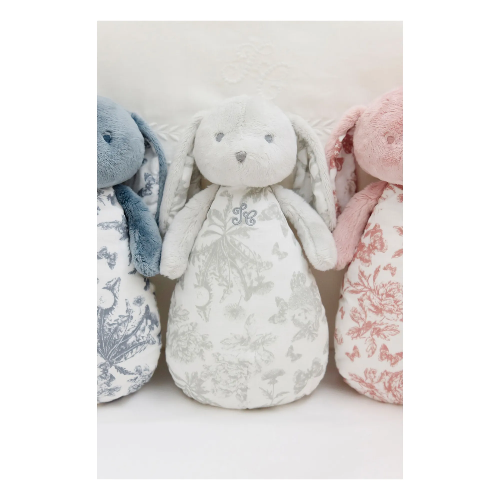 Doudou veilleuse Augustin le lapin Toile de Jouy | Gris clair- Image produit n°1