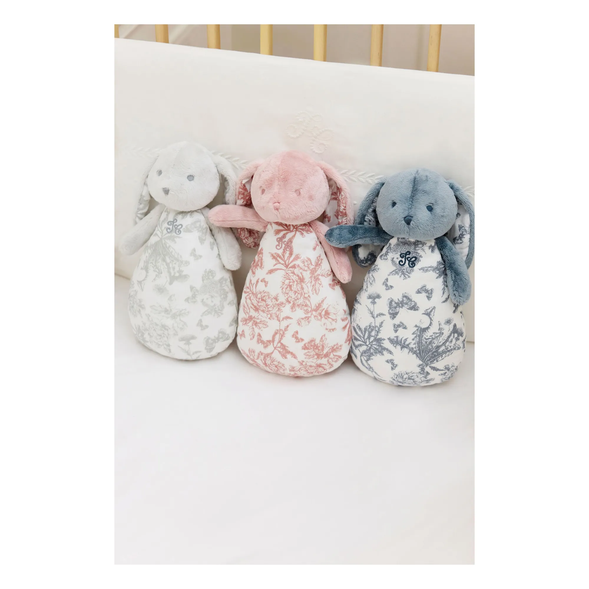 Doudou veilleuse Augustin le lapin Toile de Jouy | Gris clair- Image produit n°2
