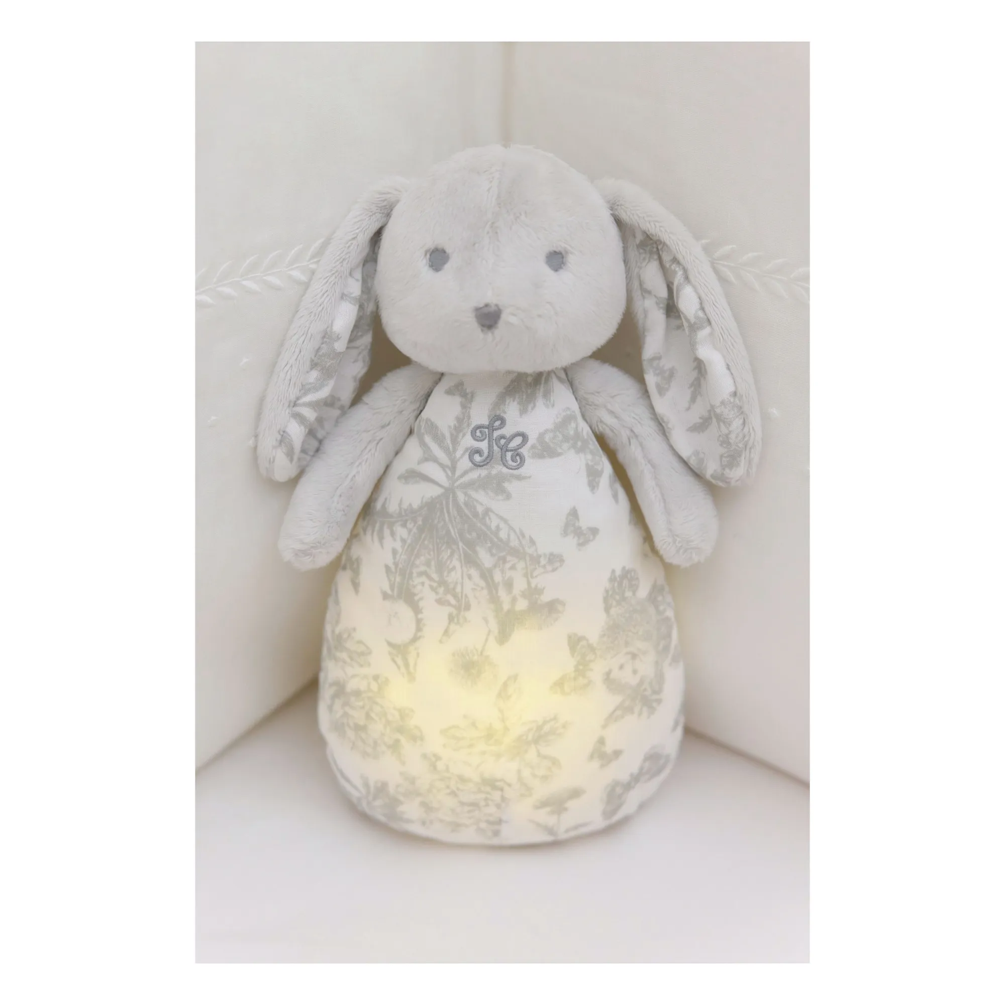 Doudou veilleuse Augustin le lapin Toile de Jouy | Gris clair- Image produit n°0