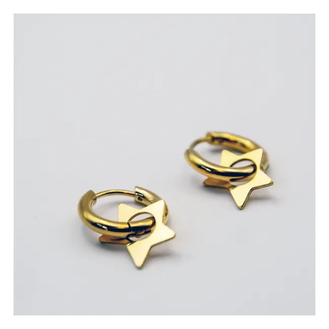 Boucles d'Oreilles Anneaux Etoiles | Doré