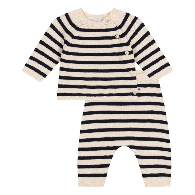 Set a righe in lana | Beige