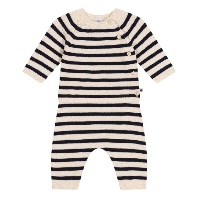 Set a righe in lana | Beige