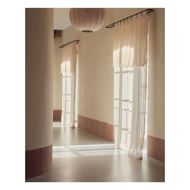 Vice Versa fringed curtain in bayadère linen gauze | Terracotta