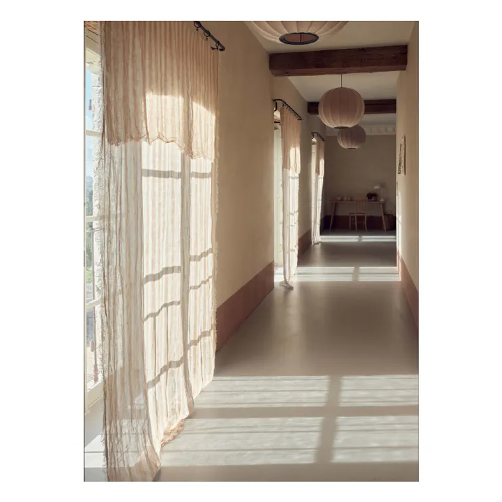 Rideau Vice Versa frangé en gaze de lin bayadère | Terracotta- Image produit n°1