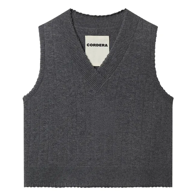 Sleeveless V-Neck Pointelle Merino Wool Sweater | Grey