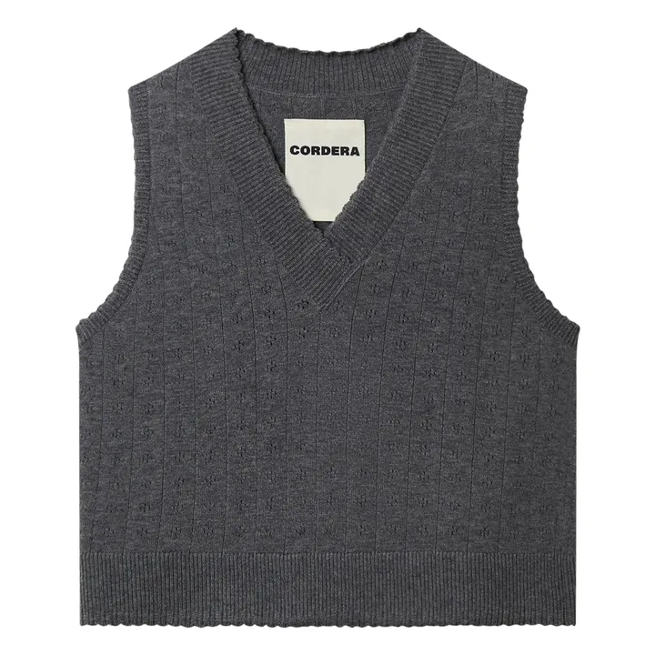 Sleeveless V-Neck Pointelle Merino Wool Sweater | Grey- Product image n°0