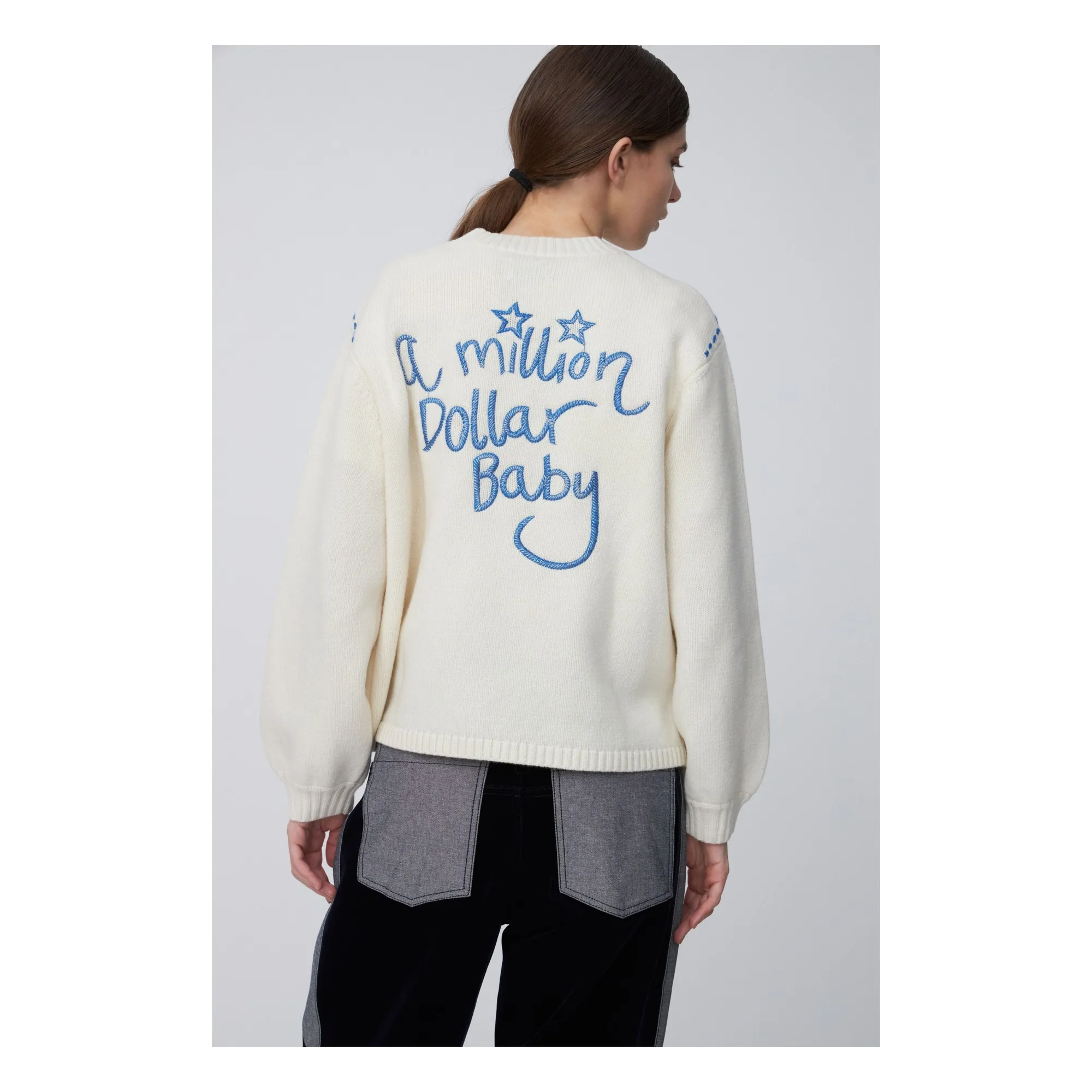 Stella Nova Ecru Wool Embroidered Sweater