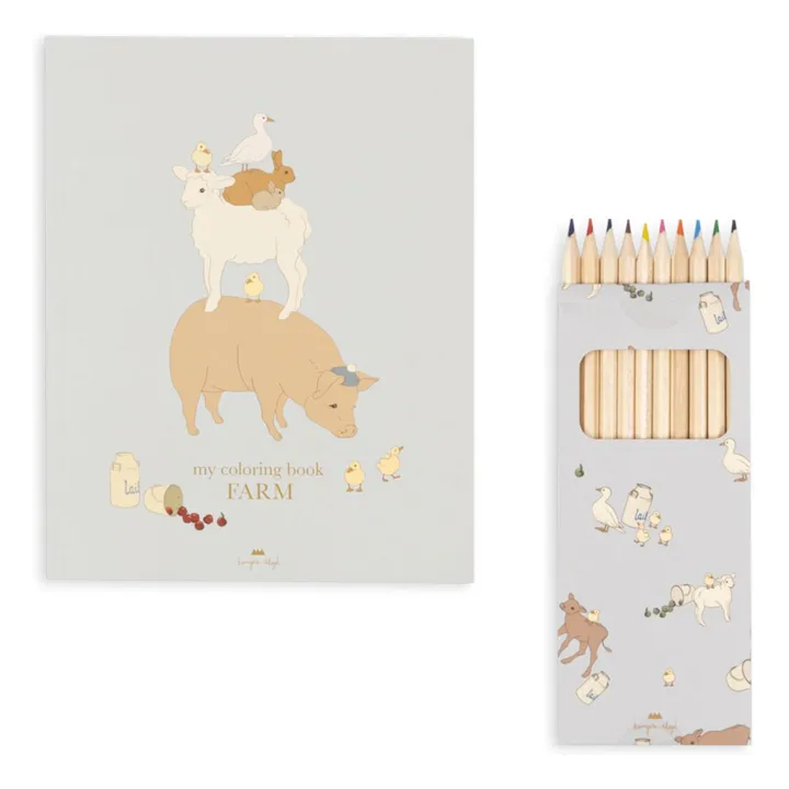 Farm coloring book and crayons | Blue- Product image n°0