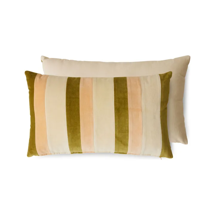 Coussin rayé en velours | Crème- Image produit n°0
