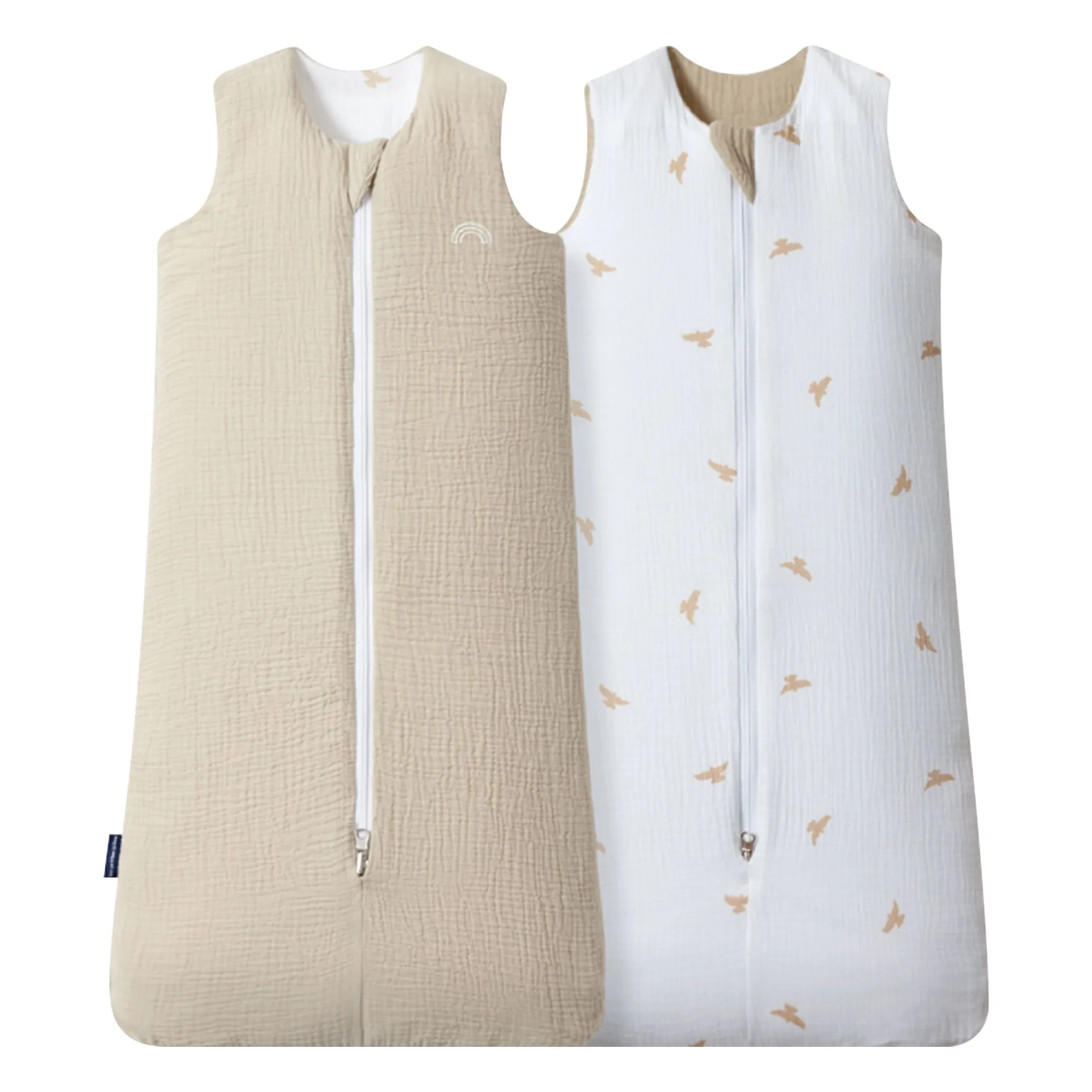 Placeholder de video del producto: Saco de dormir multiestacional reversible de doble gasa de algodón | Beige