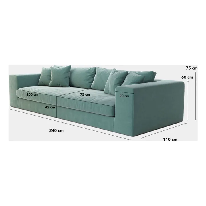 Canapé 3 places Bellechasse light en velours brut - 240 cm | Vert mousse- Image produit n°4