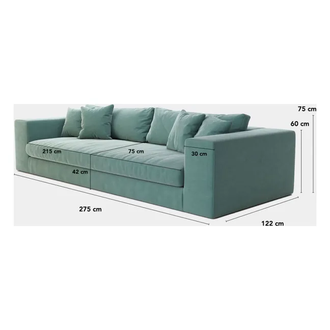 Canapé 4 places Bellechasse en velours brut - 275 cm | Vert mousse