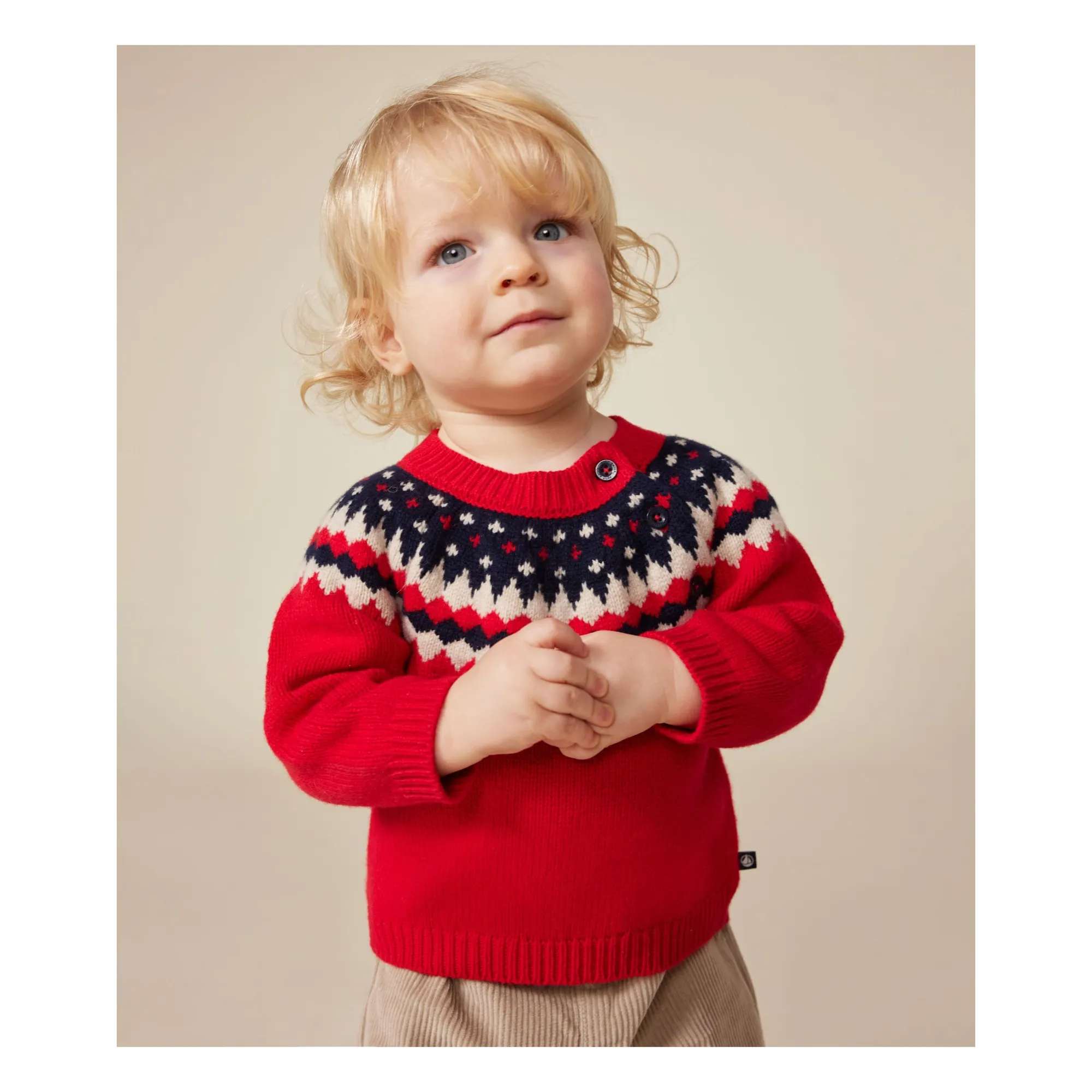 Petit Bateau Unisex Infant Red Baby Jacquard Sweater