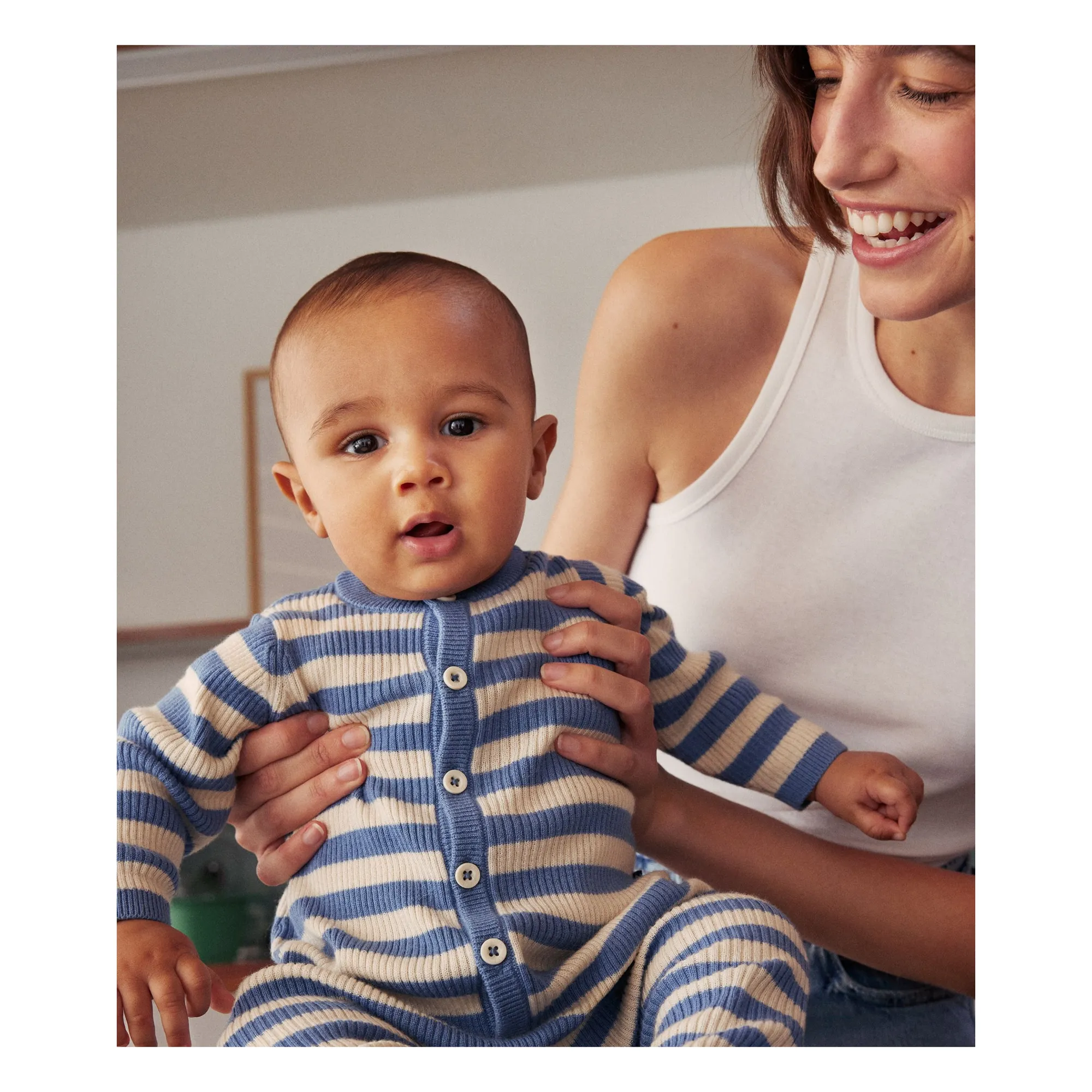 Petit Bateau Unisex Blue Striped Wool Jumpsuit