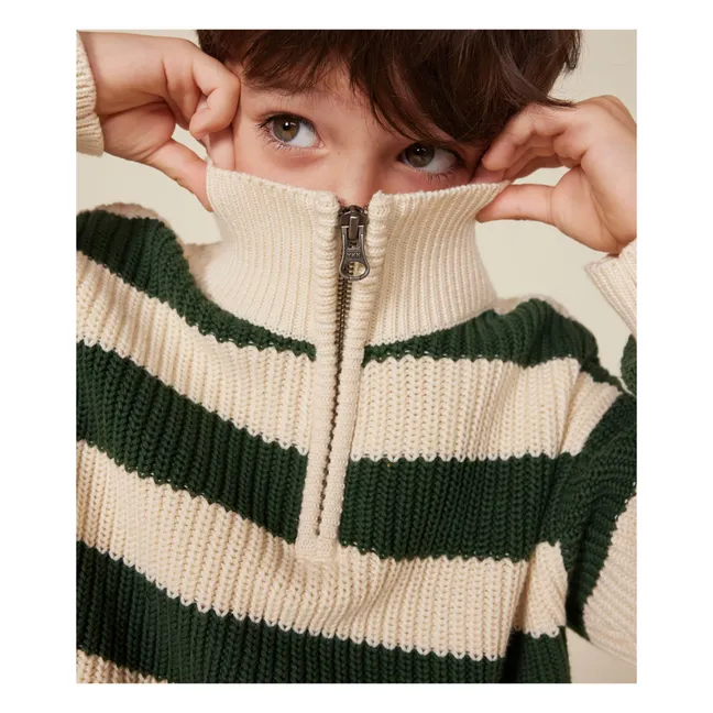 Jersey de rayas con cuello de cremallera | Verde Kaki