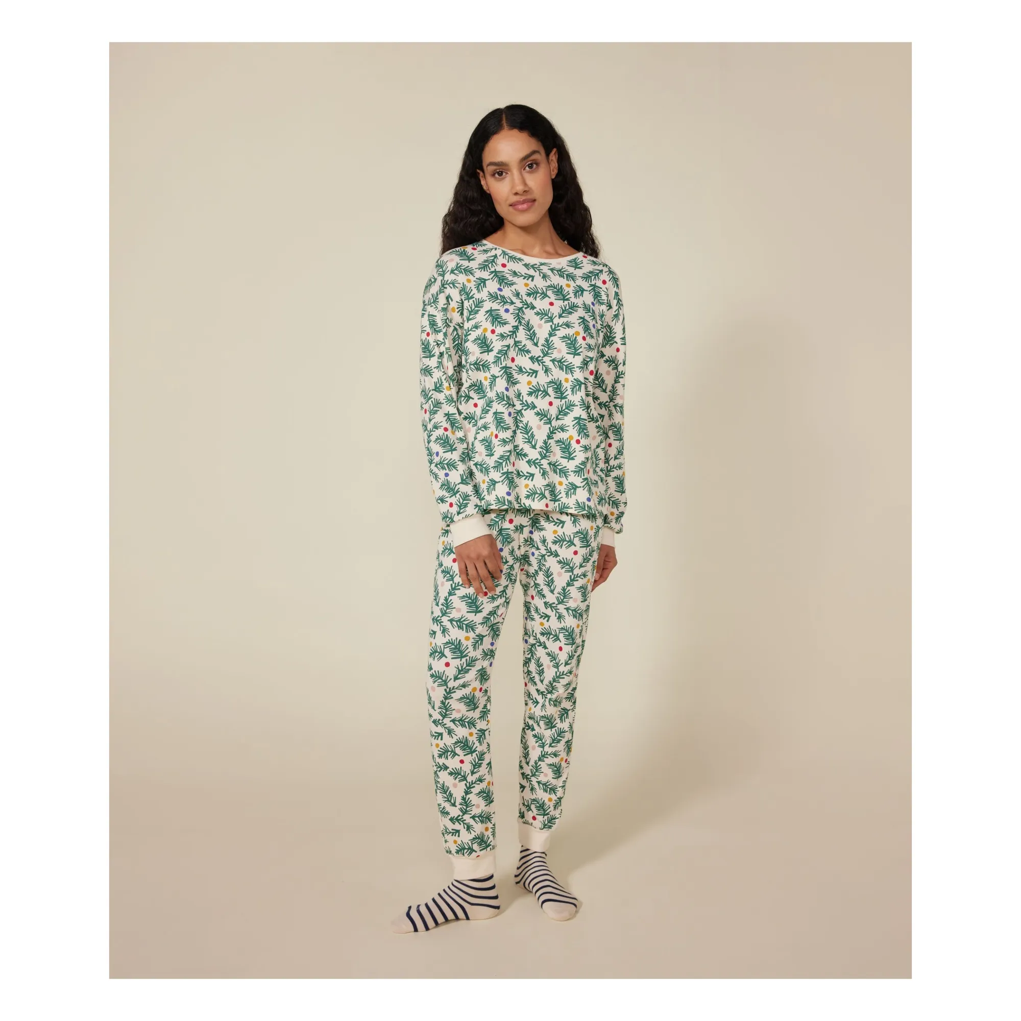 Petit Bateau Women's Green Christmas Pyjama Set - Collection
