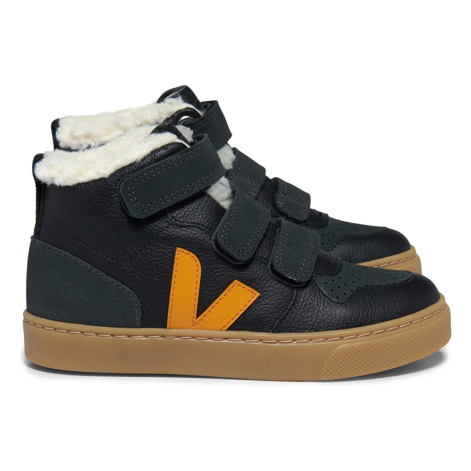 Veja Black V-10 Mid Scratch Lined Sneakers