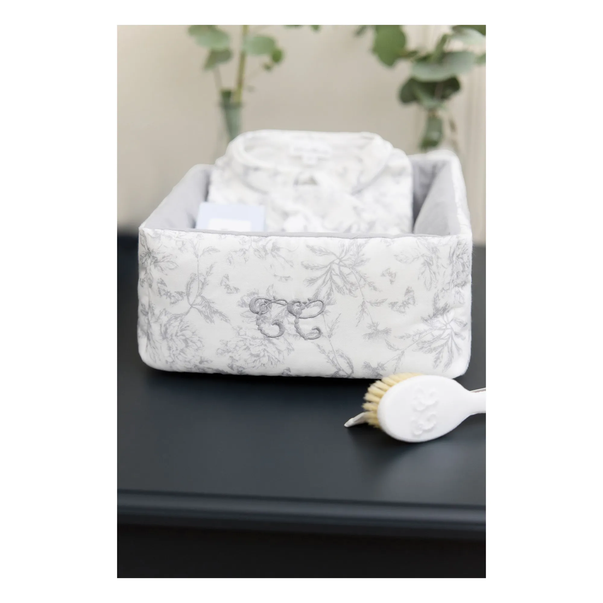 Panière Toile de Jouy | Gris- Image produit n°1