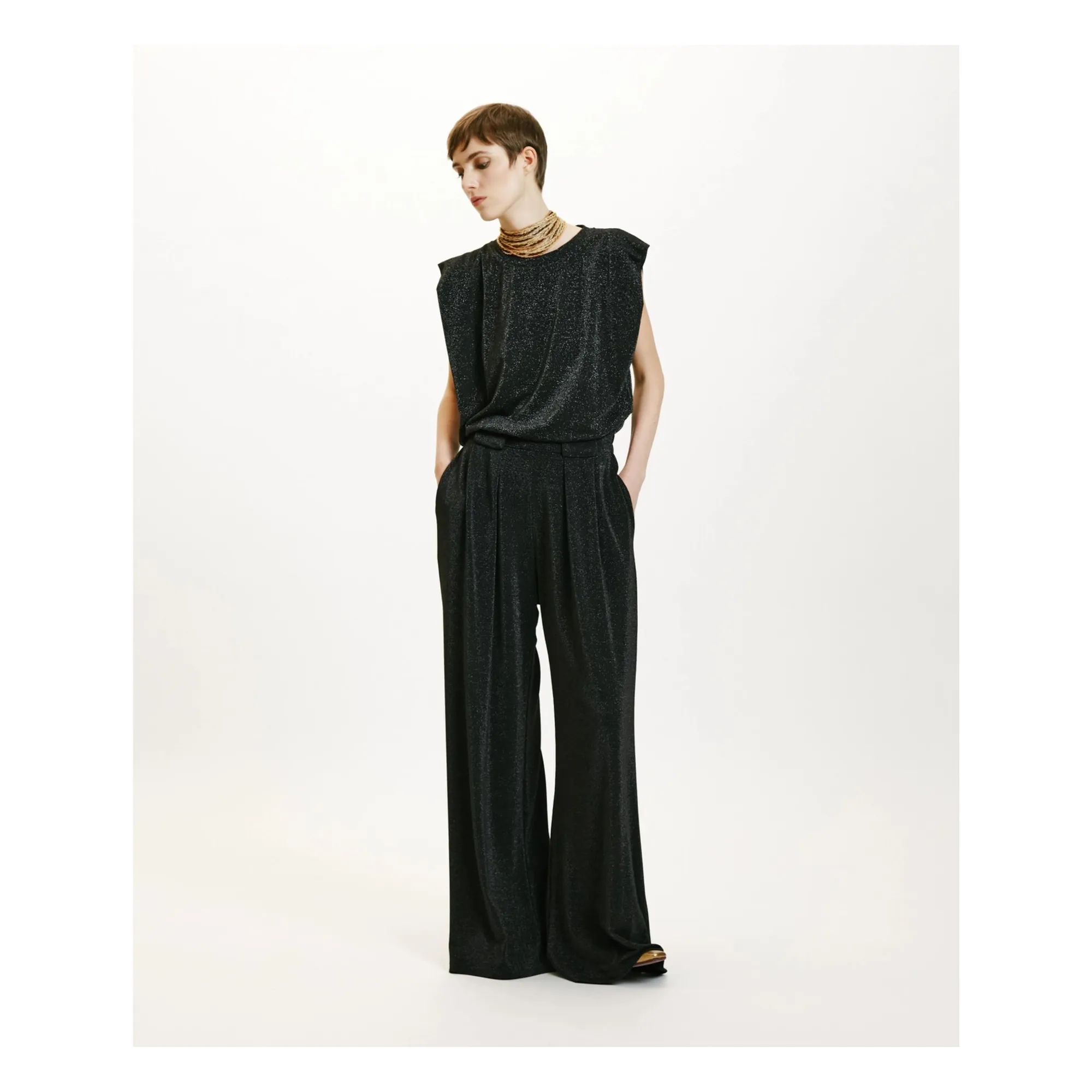 Momoni Silver Grey Aspen Metallic Pants